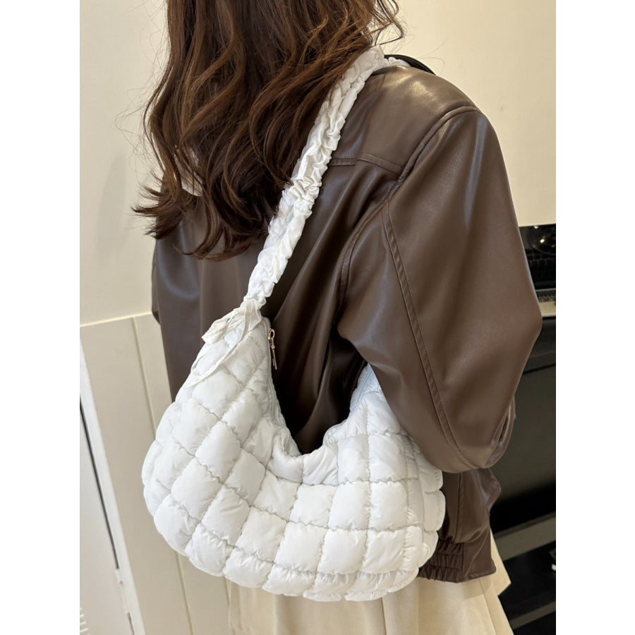 Bubble Texture Ruched Strap Quilted Shoulder Bag White / One Size Apparel and Accessories