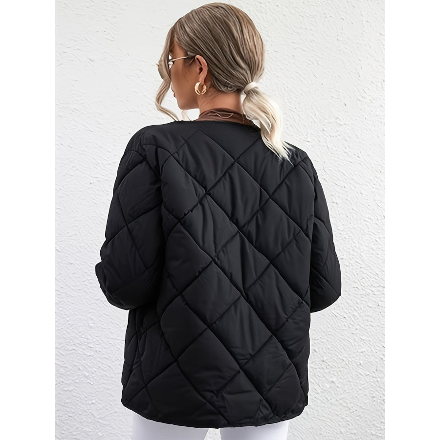 Bubble Texture Snap Down Long Sleeve Winter Coat Apparel and Accessories