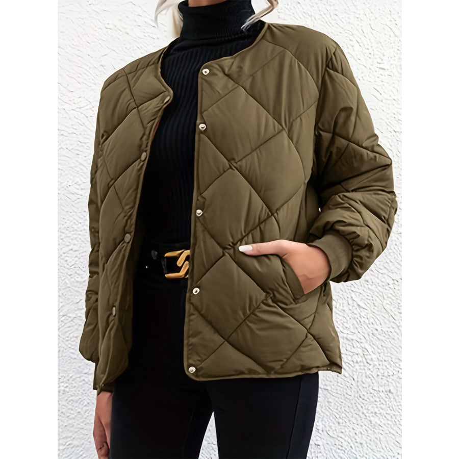 Bubble Texture Snap Down Long Sleeve Winter Coat Apparel and Accessories