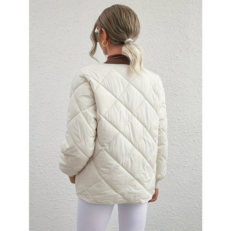 Bubble Texture Snap Down Long Sleeve Winter Coat Apparel and Accessories