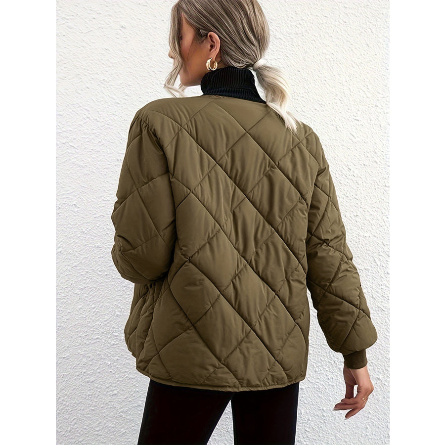 Bubble Texture Snap Down Long Sleeve Winter Coat Apparel and Accessories