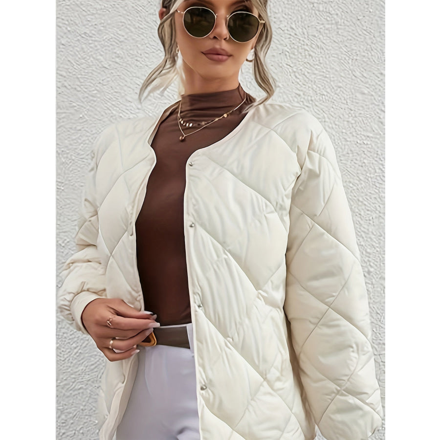 Bubble Texture Snap Down Long Sleeve Winter Coat White / S Apparel and Accessories