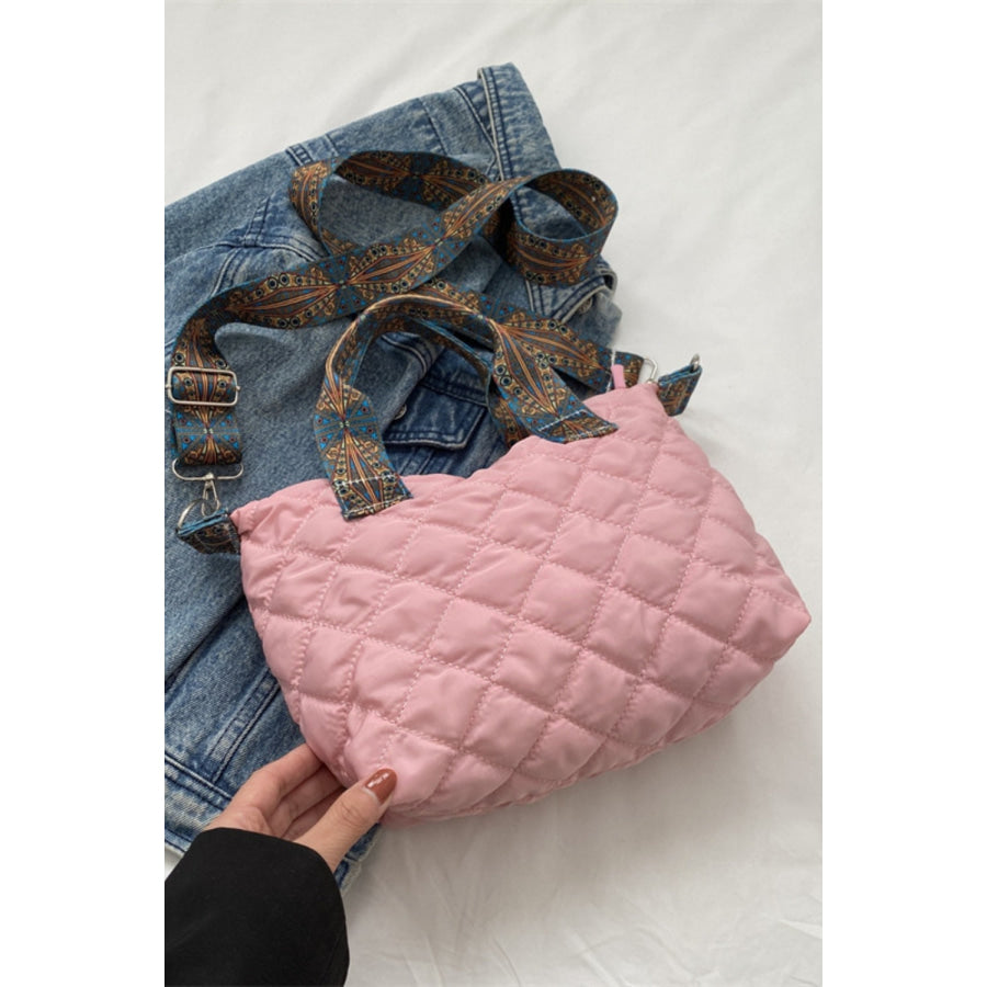 Bubble Textured Printed Strap Handbag Blush Pink / One Size Apparel and Accessories