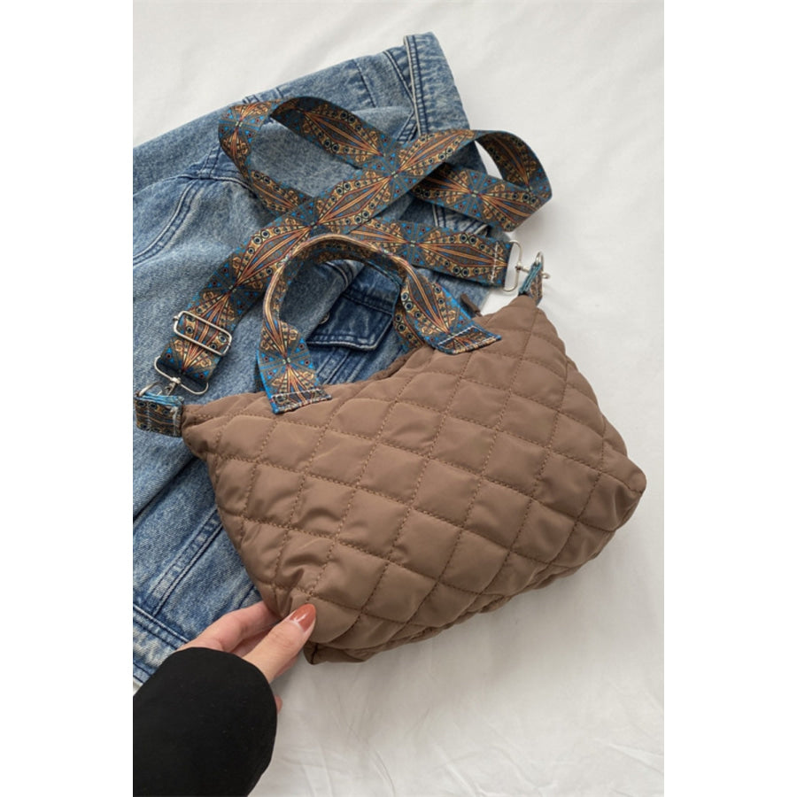 Bubble Textured Printed Strap Handbag Taupe / One Size Apparel and Accessories