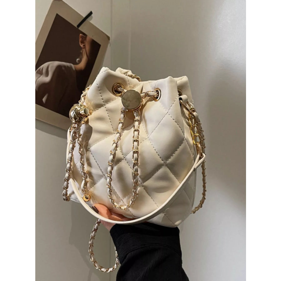 Bucket Crossbody Bag with Chain White / ONESIZE Apparel and Accessories