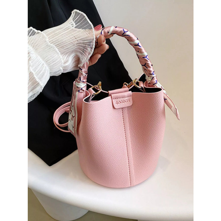 Bucket Crossbody Bag with Scarf Accent Pink / One Size Apparel and Accessories