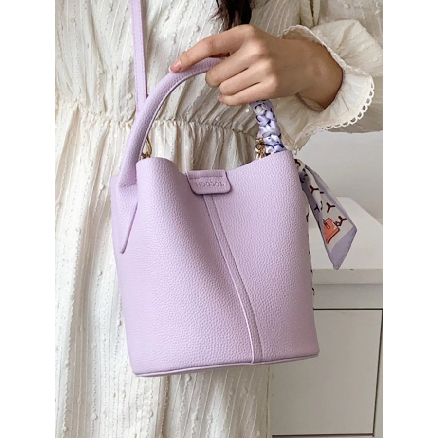 Bucket Crossbody Bag with Scarf Accent Purple / One Size Apparel and Accessories