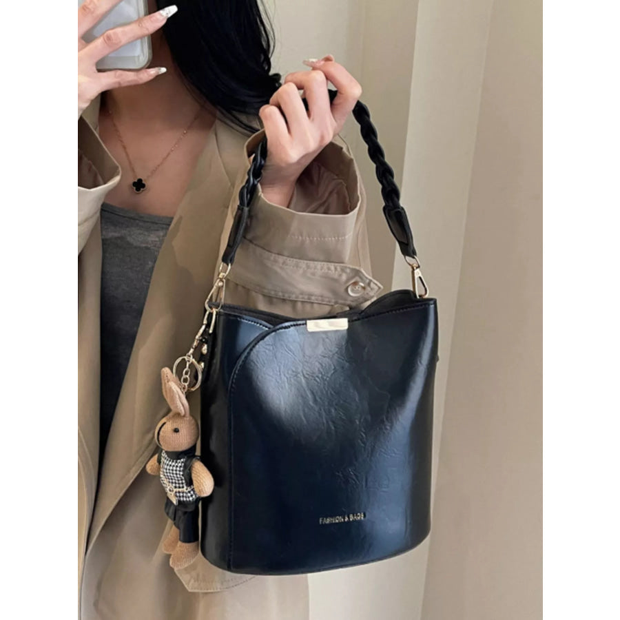 Bucket Style Crossbody Bag with Braided Detail Black / One Size Apparel and Accessories