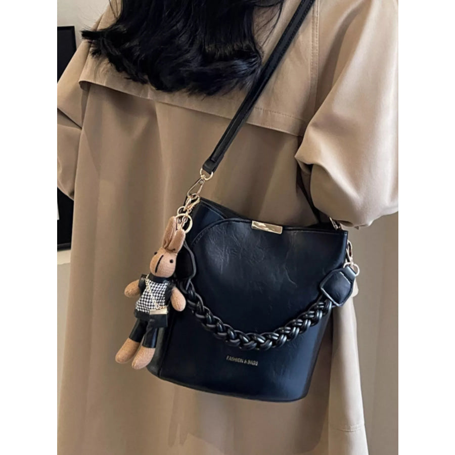 Bucket Style Crossbody Bag with Braided Detail Black / One Size Apparel and Accessories