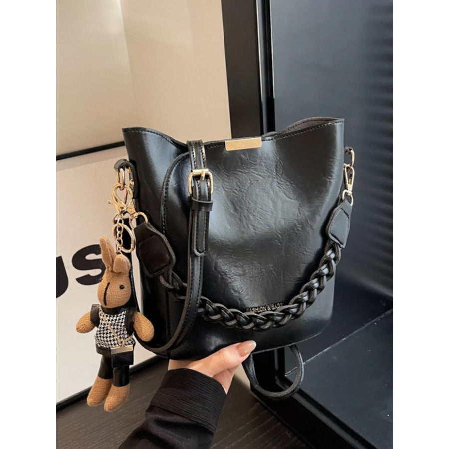 Bucket Style Crossbody Bag with Braided Detail Black / One Size Apparel and Accessories