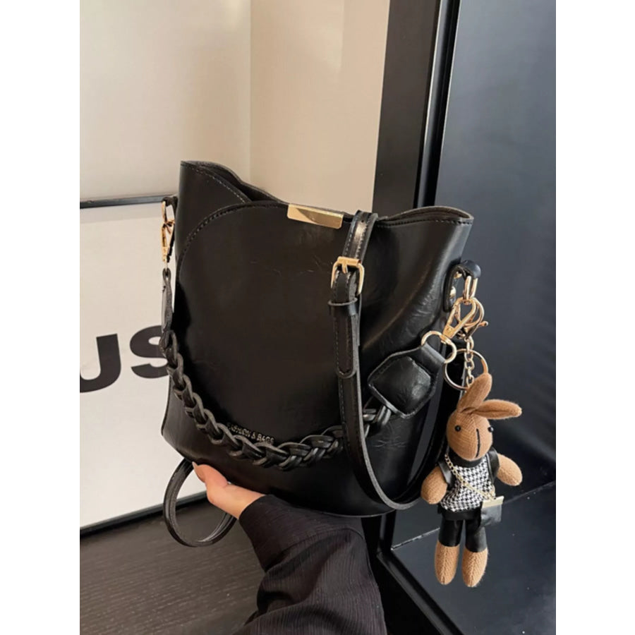 Bucket Style Crossbody Bag with Braided Detail Black / One Size Apparel and Accessories