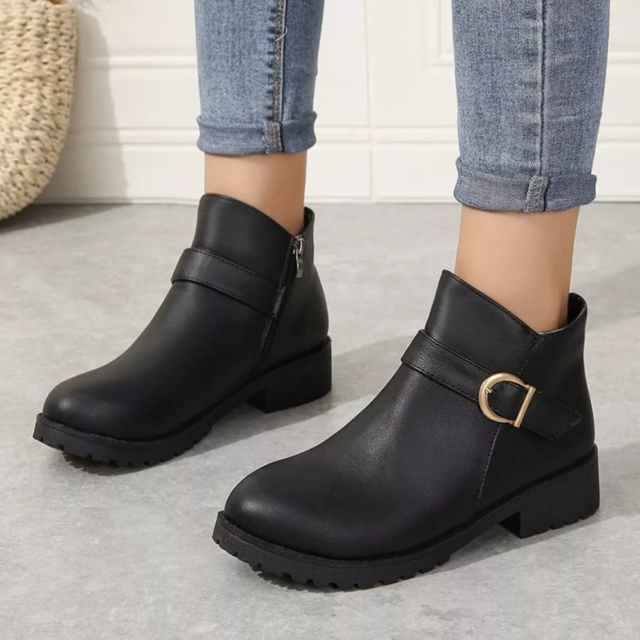 Buckle Accent Ankle Boots Apparel and Accessories