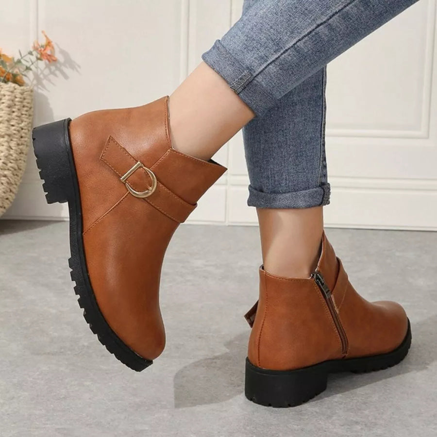 Buckle Accent Ankle Boots Apparel and Accessories