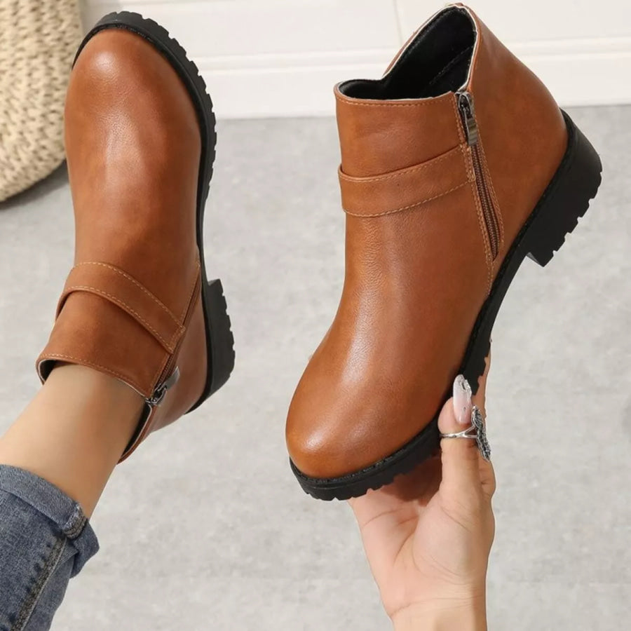 Buckle Accent Ankle Boots Apparel and Accessories