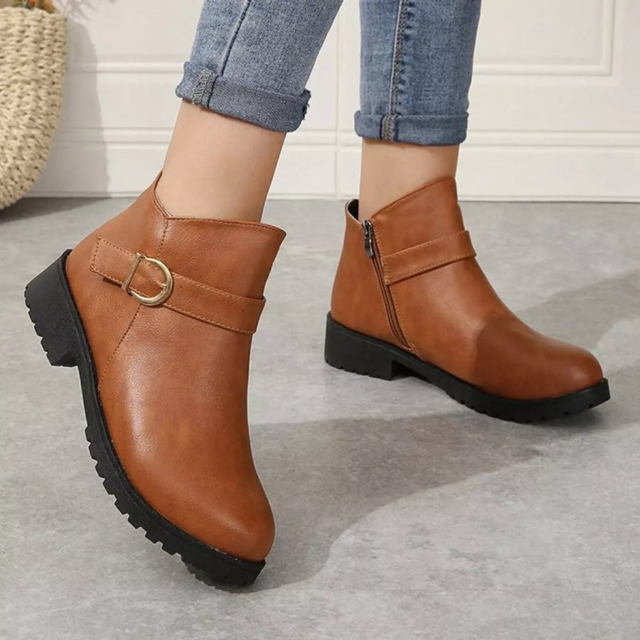 Buckle Accent Ankle Boots Apparel and Accessories