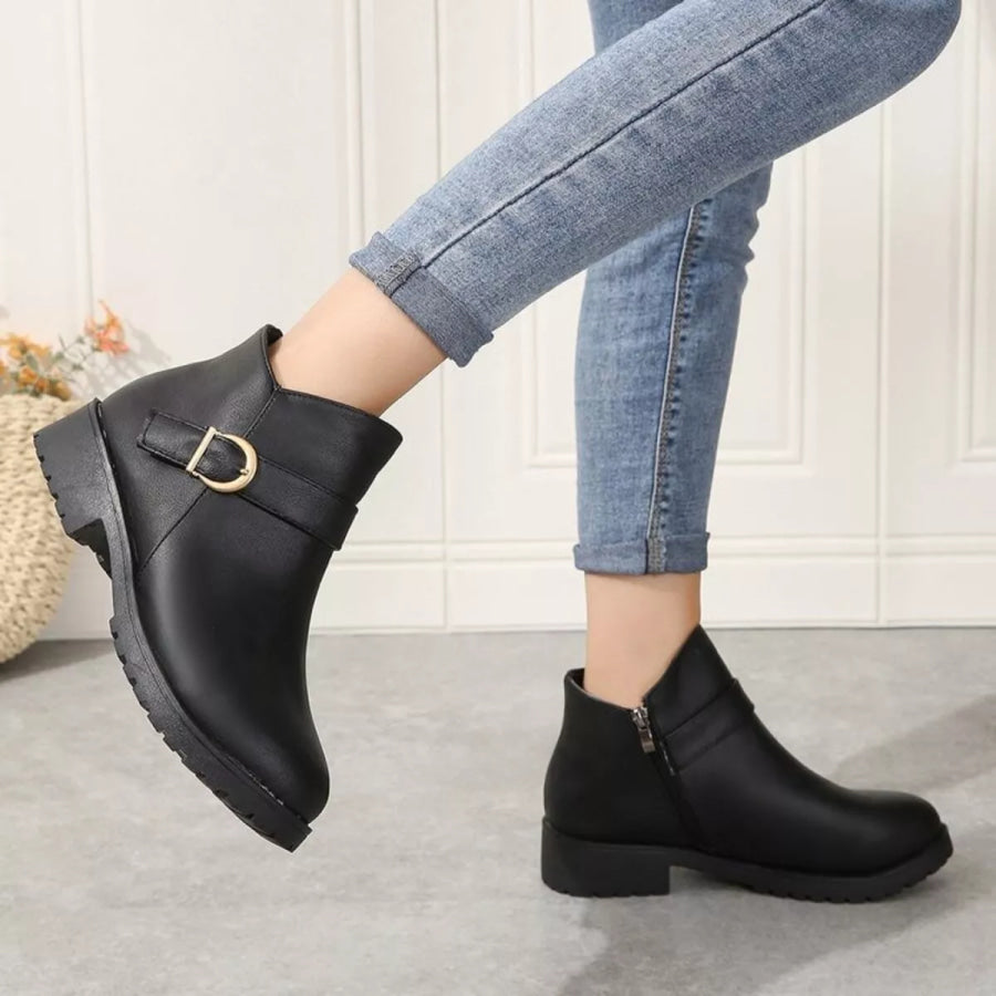 Buckle Accent Ankle Boots Apparel and Accessories
