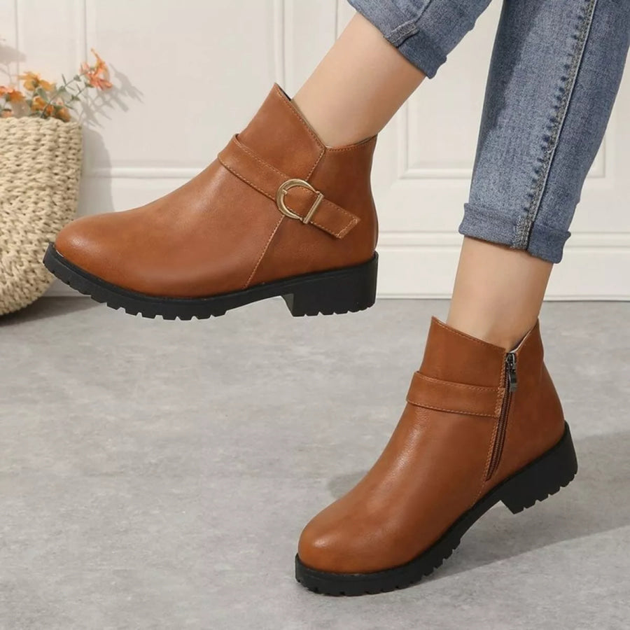Buckle Accent Ankle Boots Apparel and Accessories