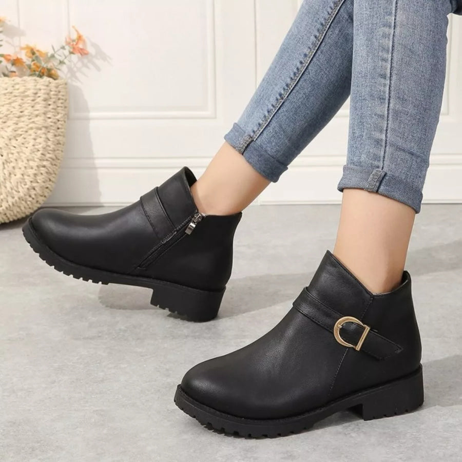 Buckle Accent Ankle Boots Apparel and Accessories