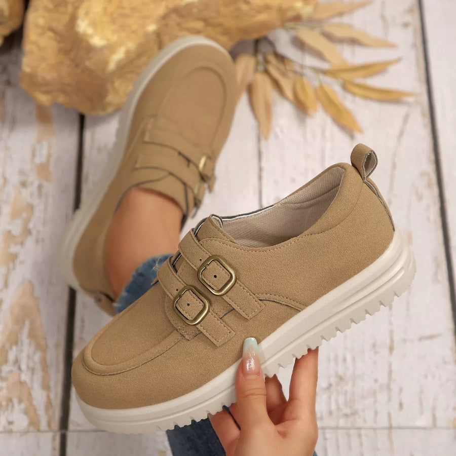 Buckle Accent Casual Loafers Apricot / 36 Apparel and Accessories