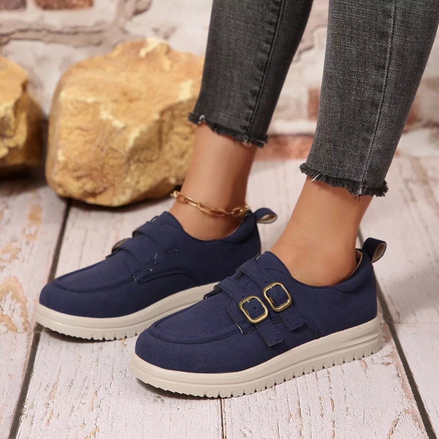 Buckle Accent Casual Loafers Blue / 36 Apparel and Accessories