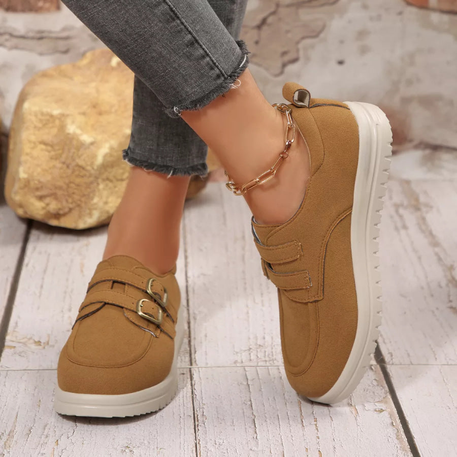 Buckle Accent Casual Loafers Brown / 36 Apparel and Accessories