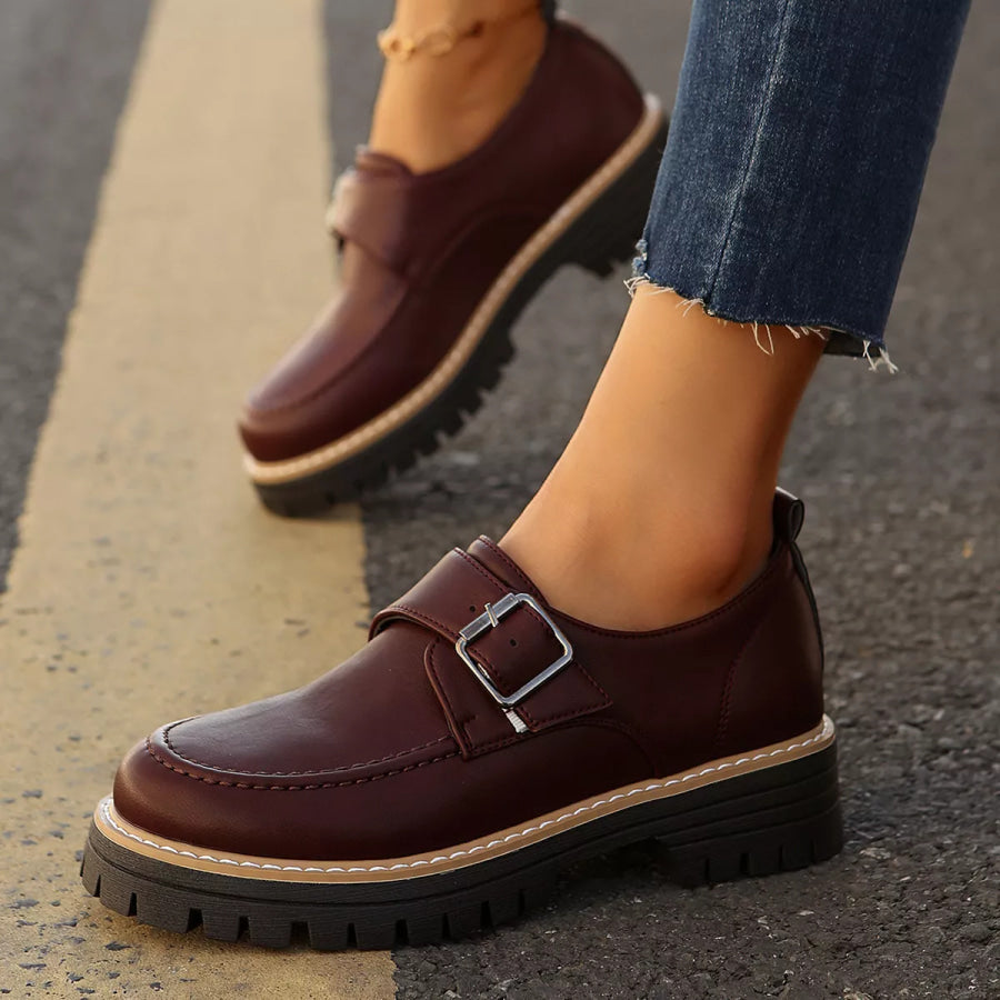 Buckle Accent Chunky Platform Loafers Apparel and Accessories