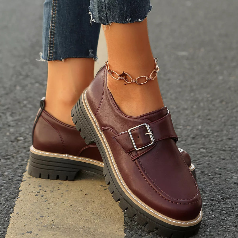 Buckle Accent Chunky Platform Loafers Apparel and Accessories