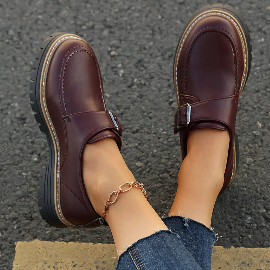 Buckle Accent Chunky Platform Loafers Apparel and Accessories