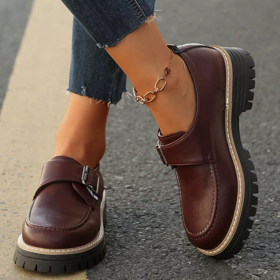 Buckle Accent Chunky Platform Loafers Apparel and Accessories