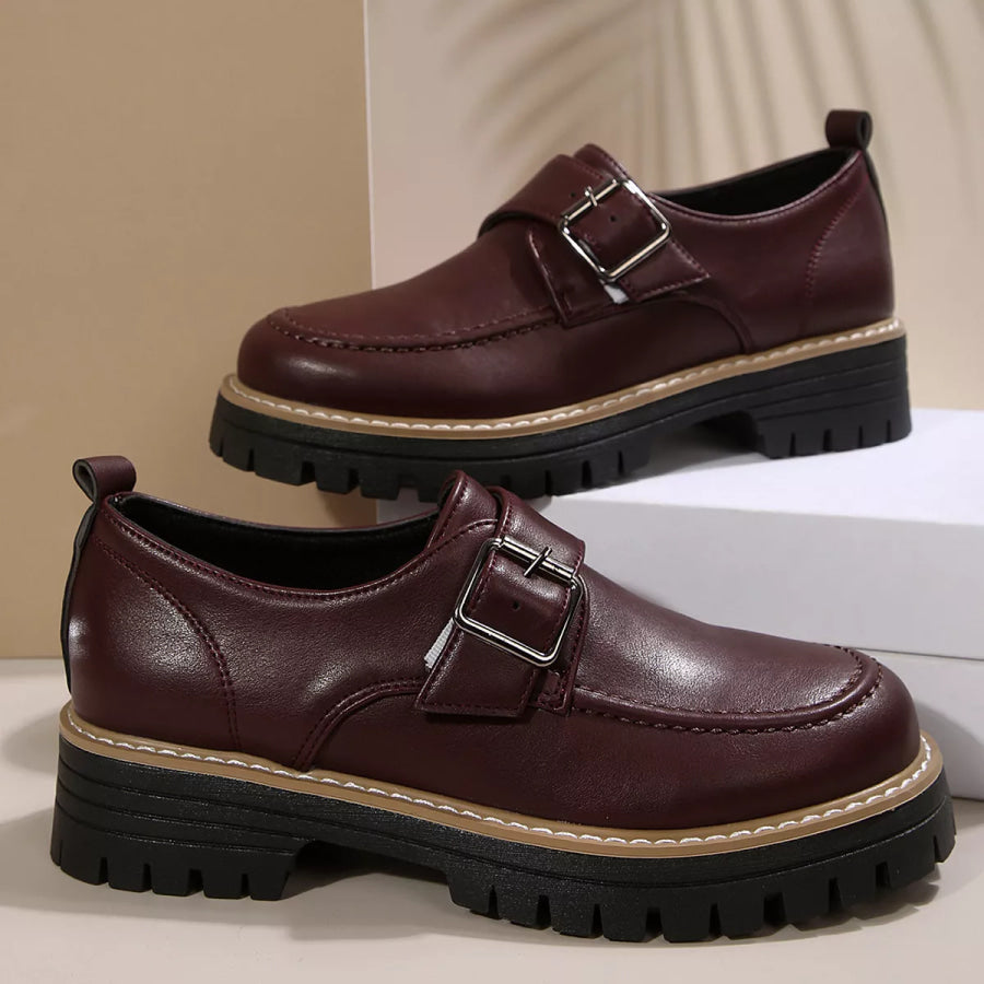 Buckle Accent Chunky Platform Loafers Chocolate / 36 Apparel and Accessories
