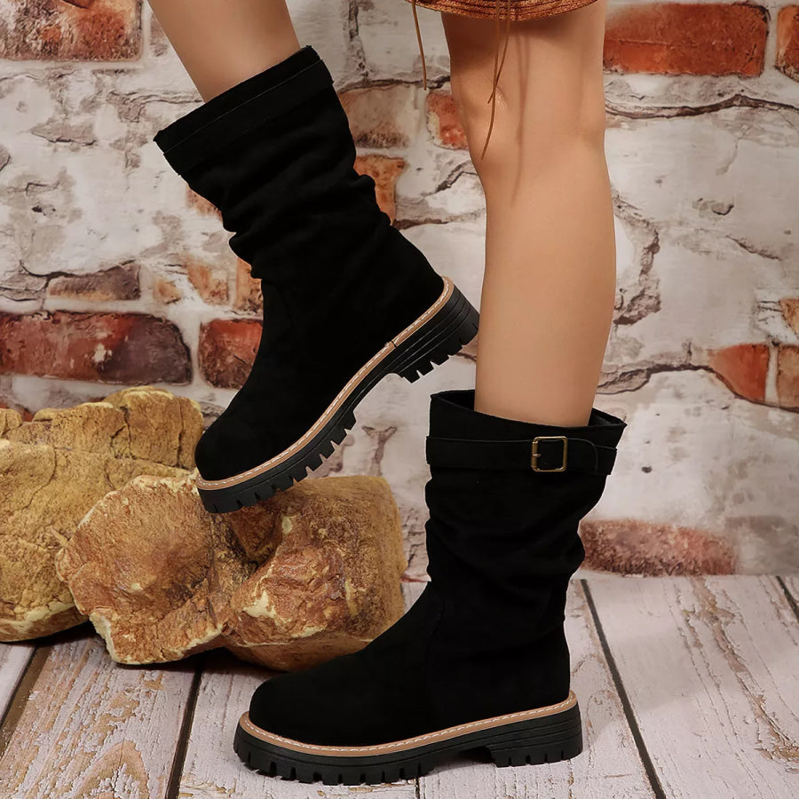 Buckle Accent Slouch Boots Apparel and Accessories