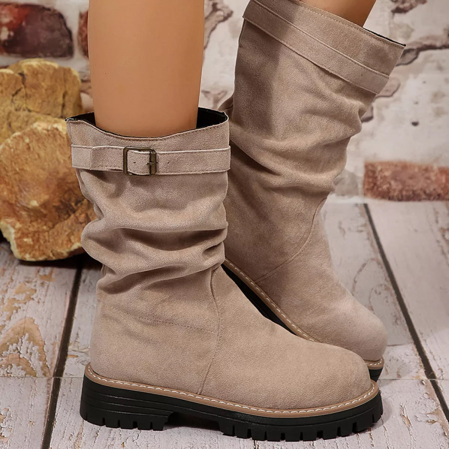 Buckle Accent Slouch Boots Apparel and Accessories