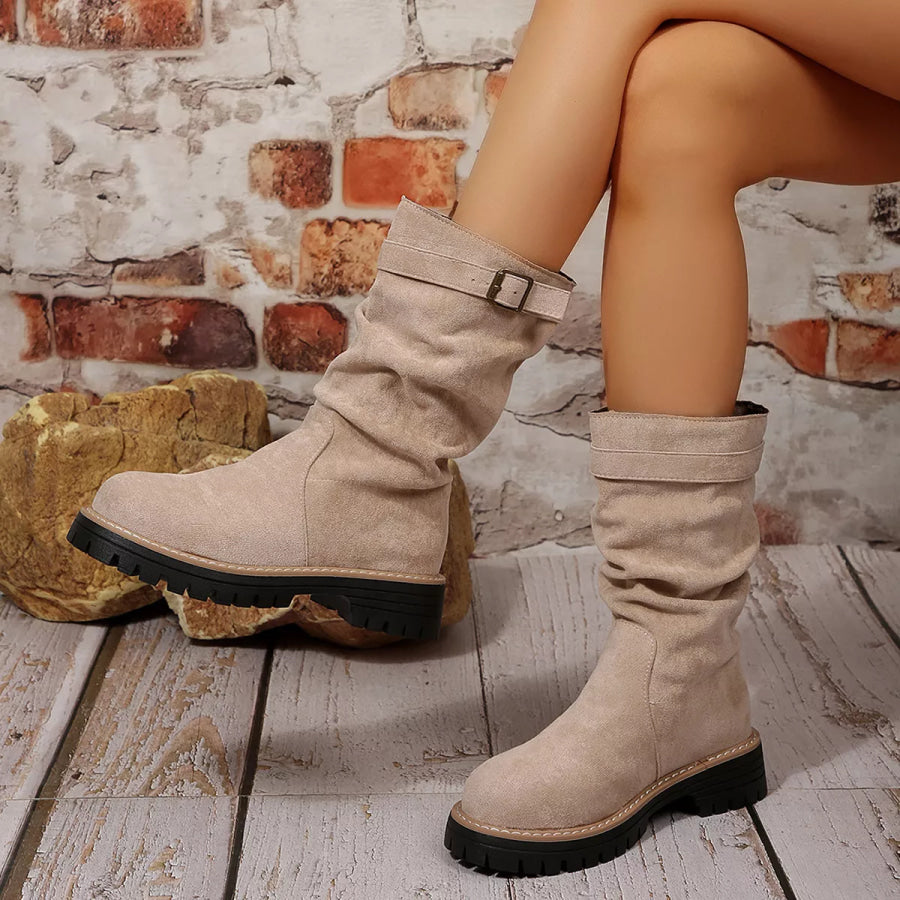 Buckle Accent Slouch Boots Apparel and Accessories