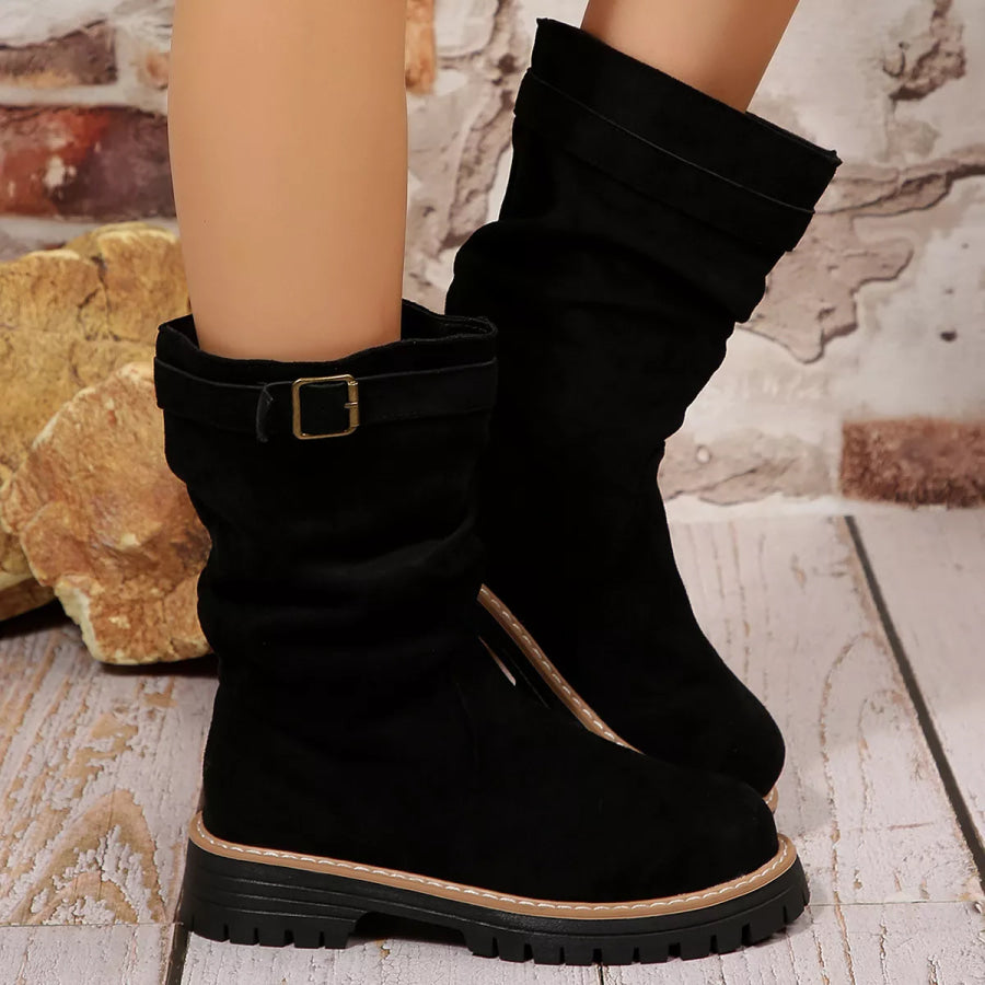 Buckle Accent Slouch Boots Apparel and Accessories