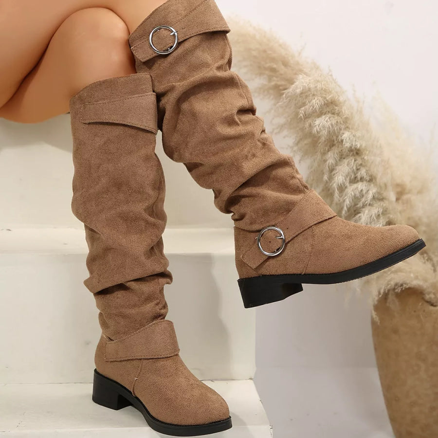 Buckle Accent Slouch Boots Apparel and Accessories