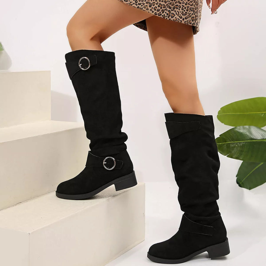 Buckle Accent Slouch Boots Apparel and Accessories