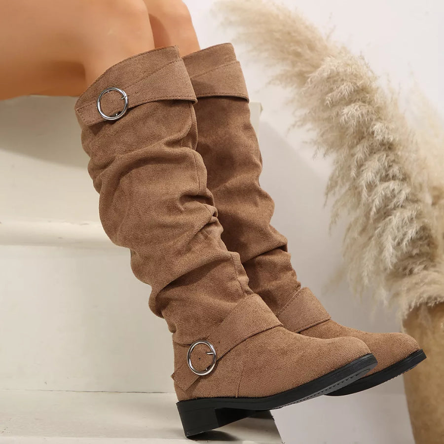 Buckle Accent Slouch Boots Apparel and Accessories