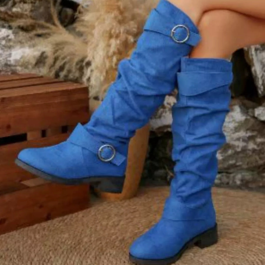 Buckle Accent Slouch Boots Apparel and Accessories