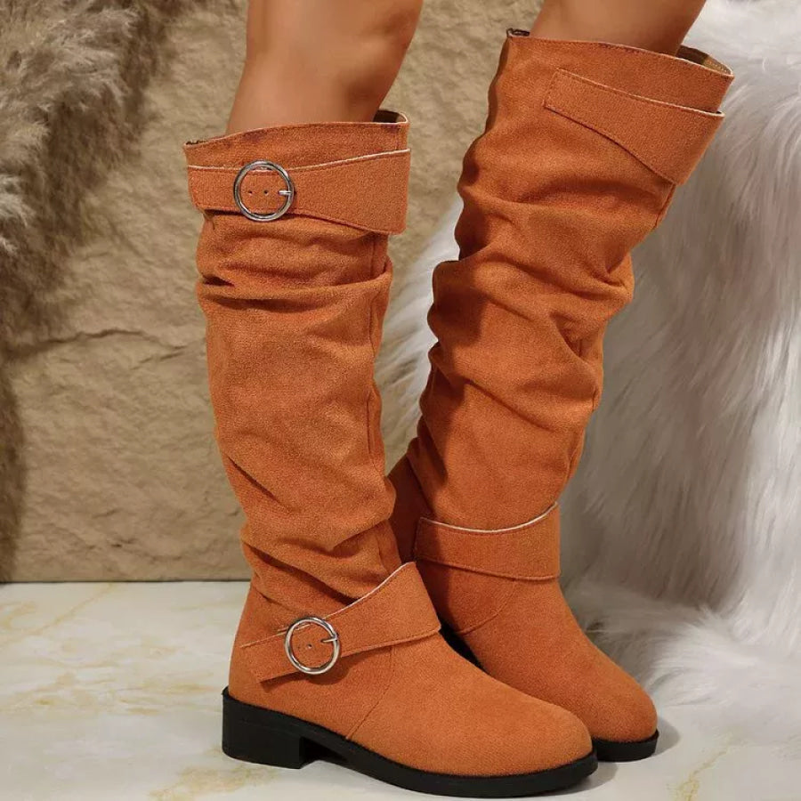 Buckle Accent Slouch Boots Apparel and Accessories