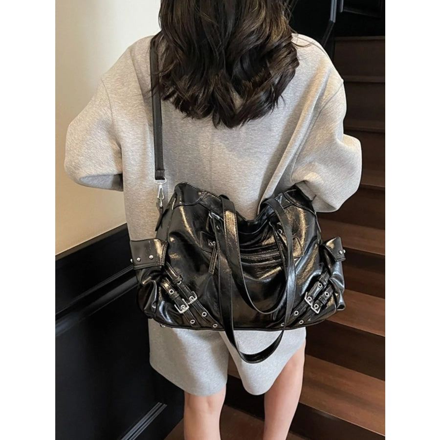 Buckle Accents Shoulder Bag Black / onesize Apparel and Accessories