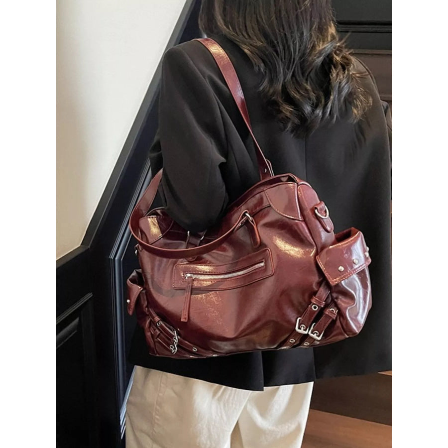 Buckle Accents Shoulder Bag Burgundy / onesize Apparel and Accessories
