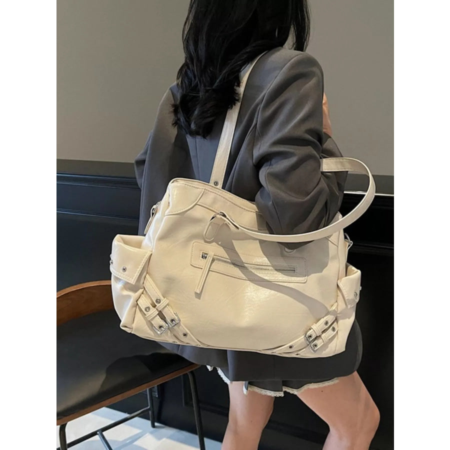 Buckle Accents Shoulder Bag White / onesize Apparel and Accessories