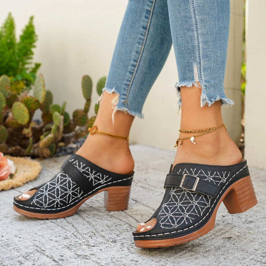 Buckle Decor Block Heel Sandals Apparel and Accessories