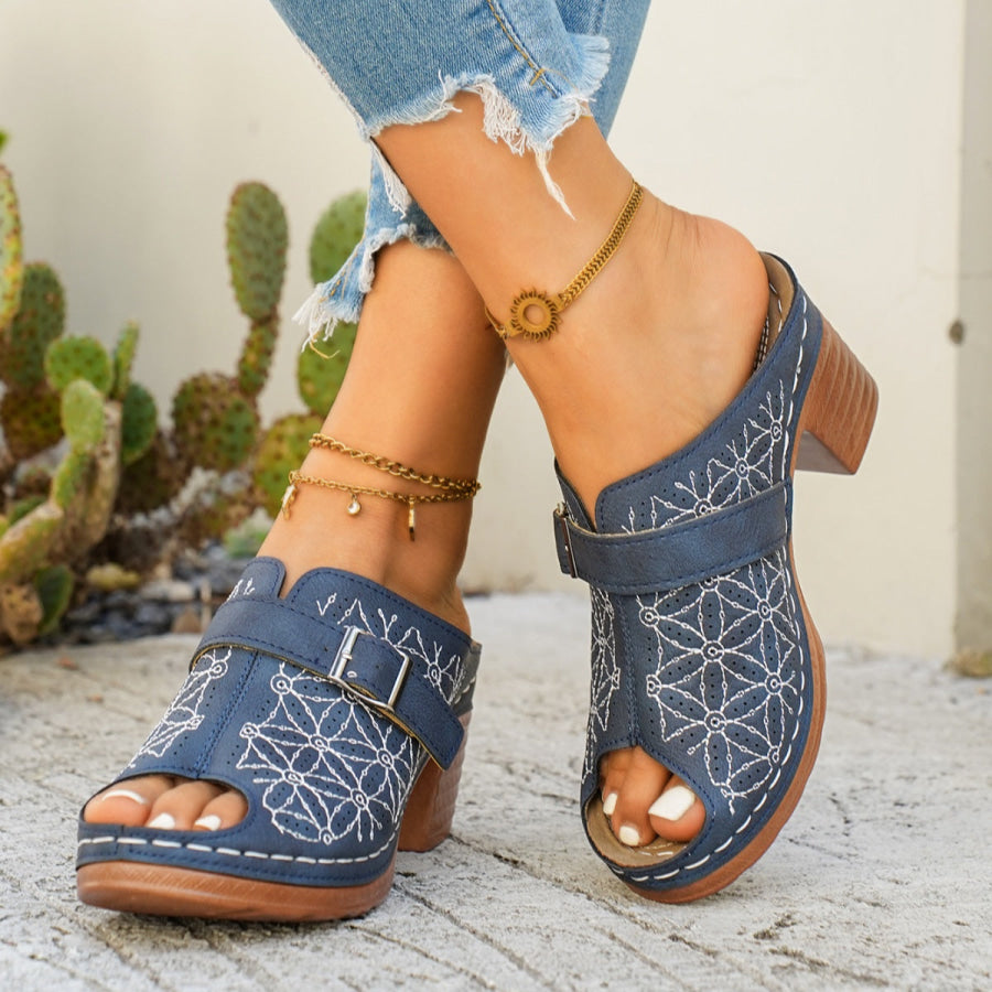 Buckle Decor Block Heel Sandals Apparel and Accessories
