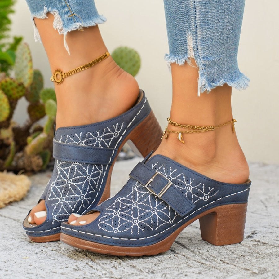 Buckle Decor Block Heel Sandals Apparel and Accessories