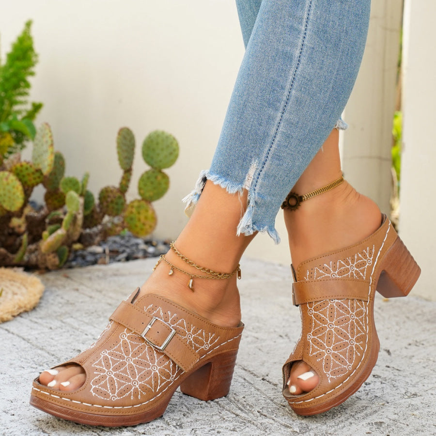 Buckle Decor Block Heel Sandals Apparel and Accessories