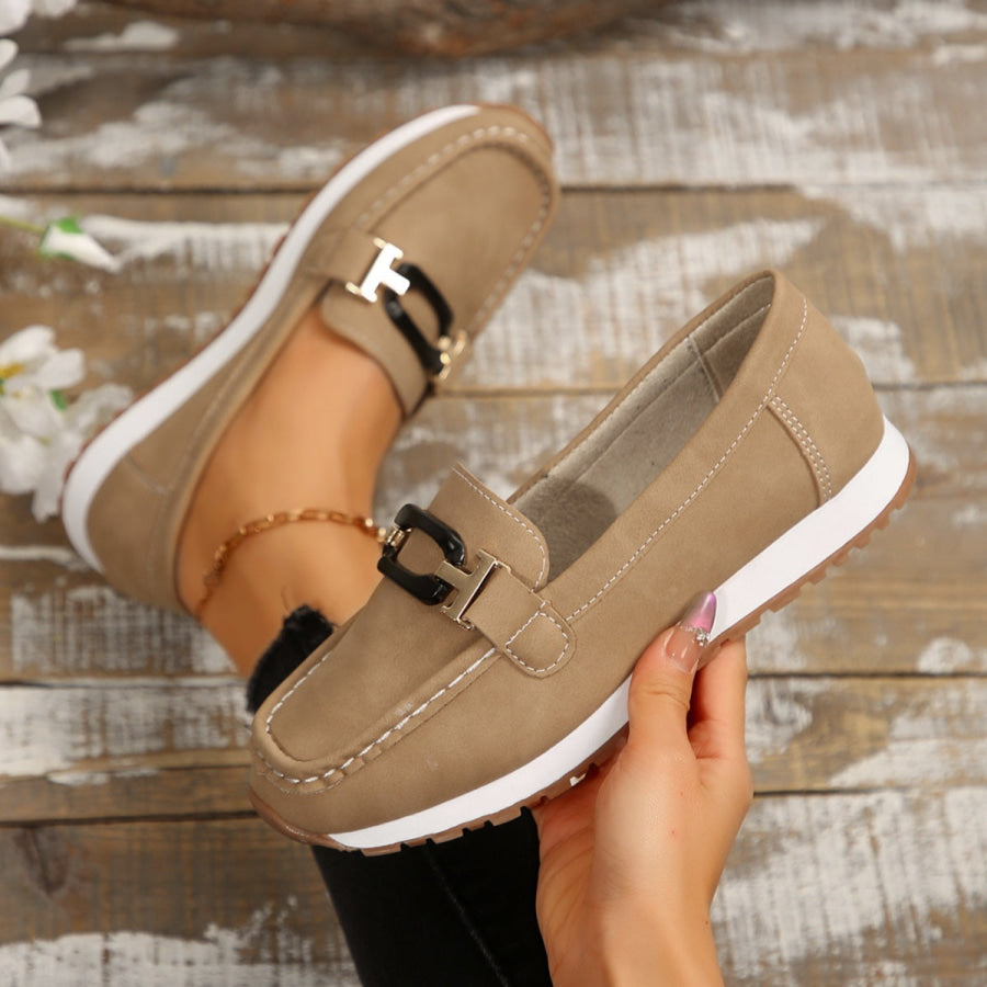 Buckle Decor Casual Slip-Ons Apparel and Accessories