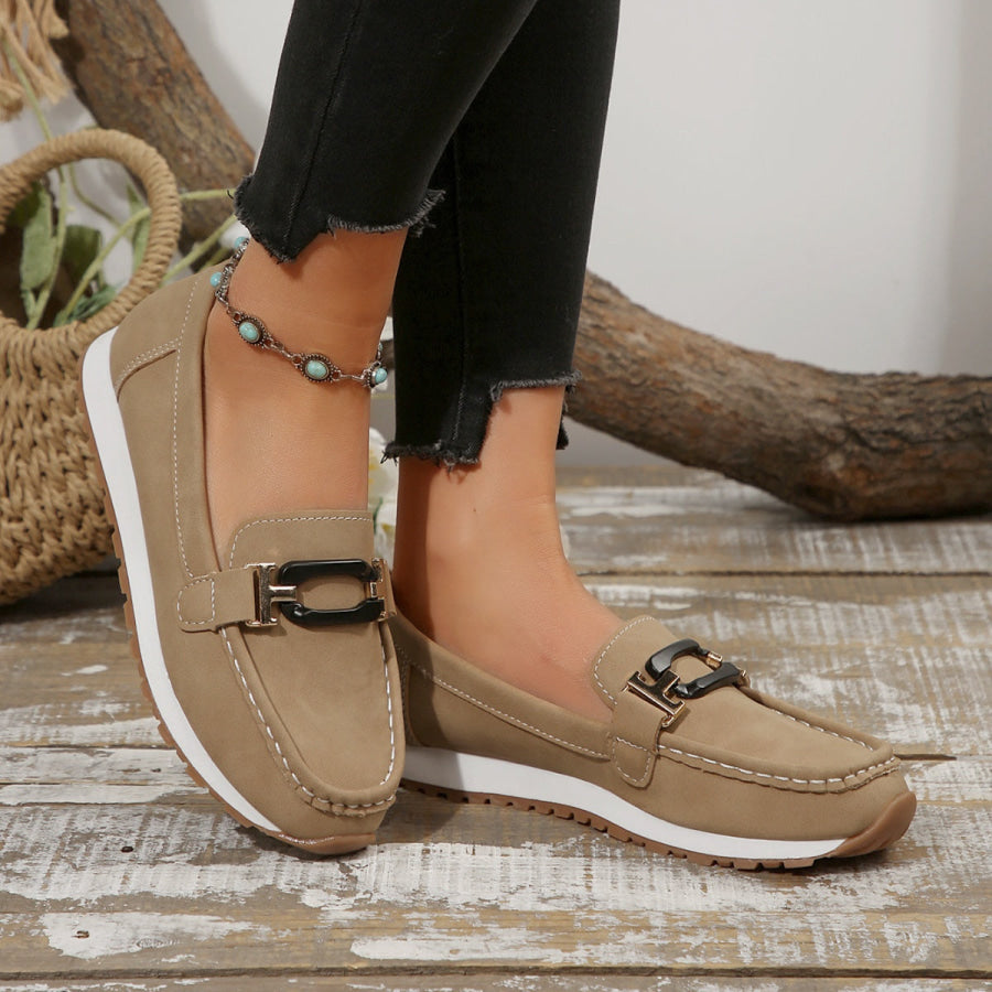 Buckle Decor Casual Slip-Ons Khaki / 36 Apparel and Accessories