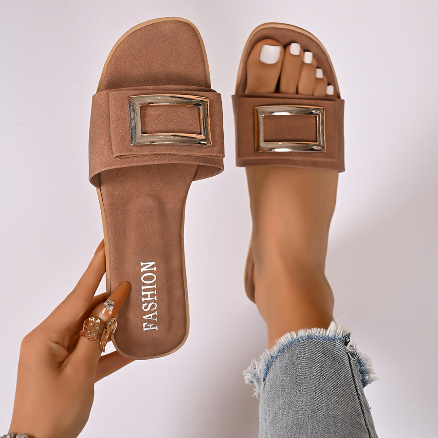 Buckle Decor Open Toe Flat Sandals Apparel and Accessories