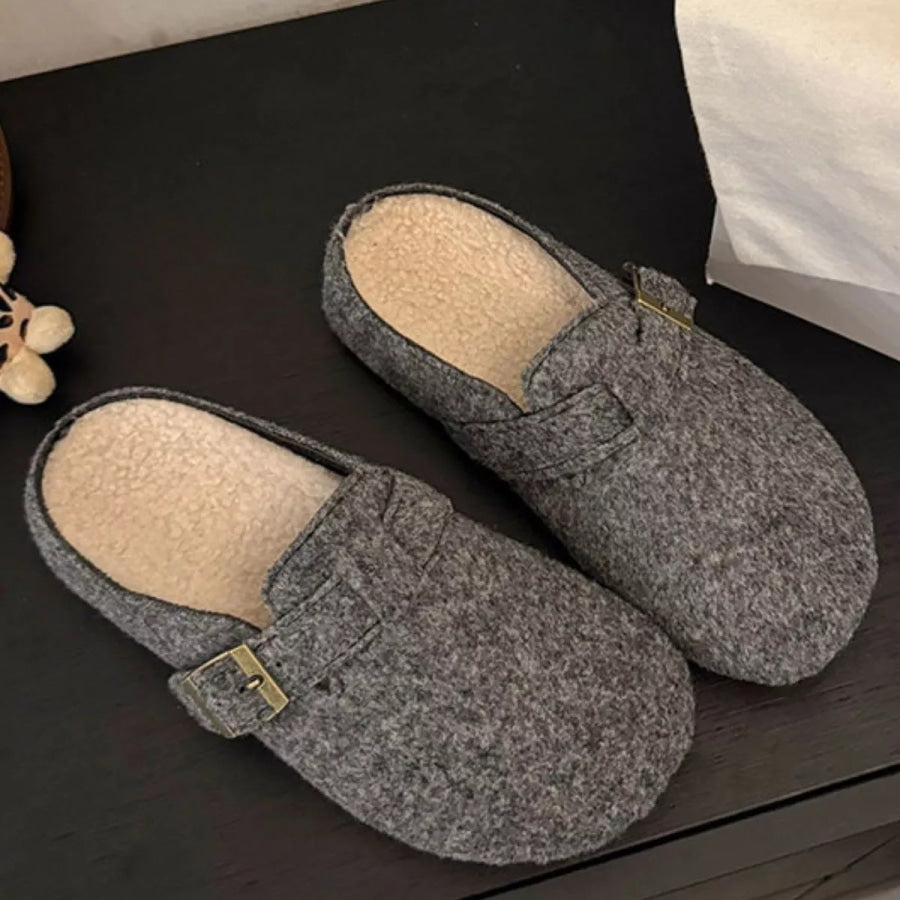 Buckle Decor Round Toe Slippers Apparel and Accessories